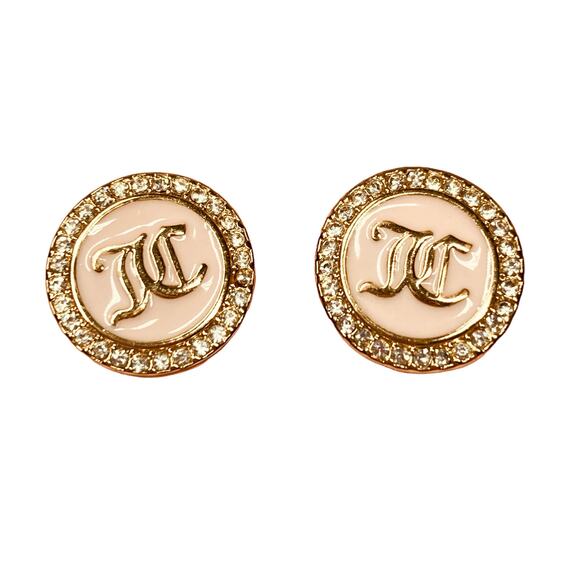 NEW Juicy Couture Earrings JC Logo, Pink Enamel & Rhinestones - Picture 2 of 9